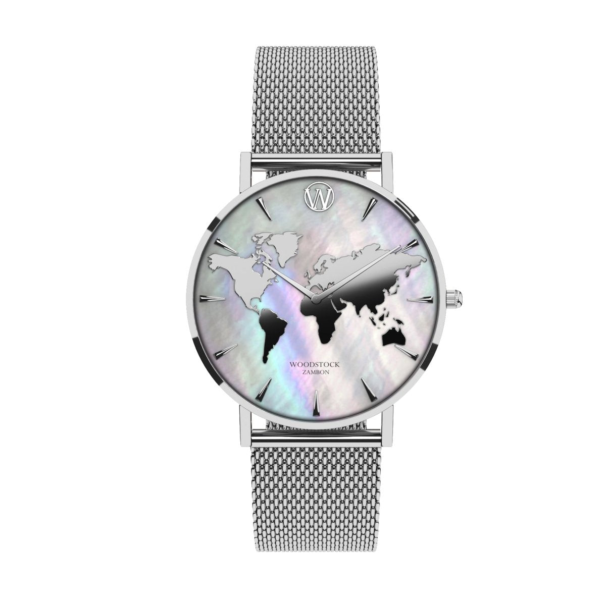 Mesh Uhr Mit Weltkarte Silber Silver Pearl World Map – WOODSTOCK