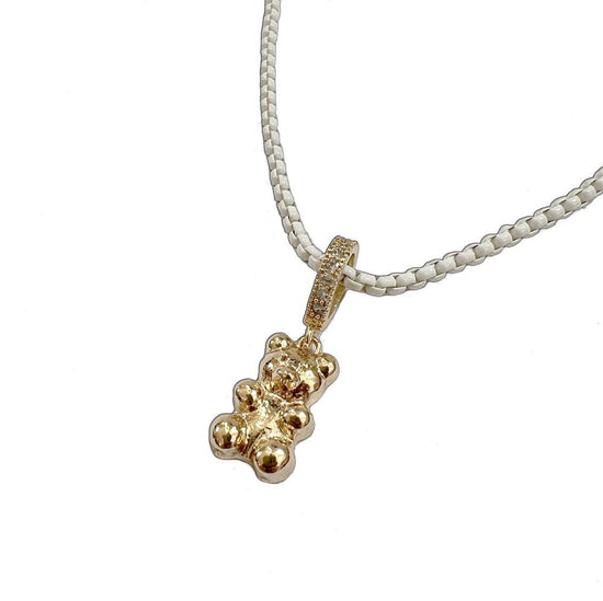 Premium Gold Teddy Bear Clear Stone Pendant with 4mm Cuban Link Chain –  Bling King